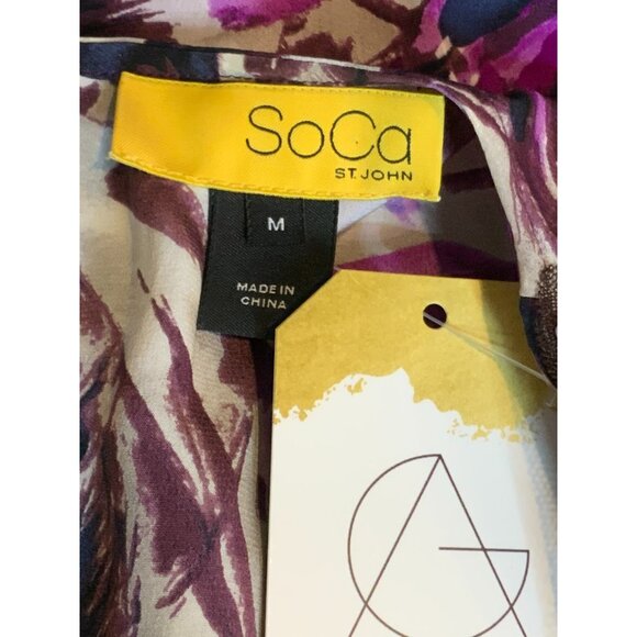 St. John SoCa Purple & Gray Floral Watercolor Sequin Bib Silk Top, Size Medium - Picture 7 of 9